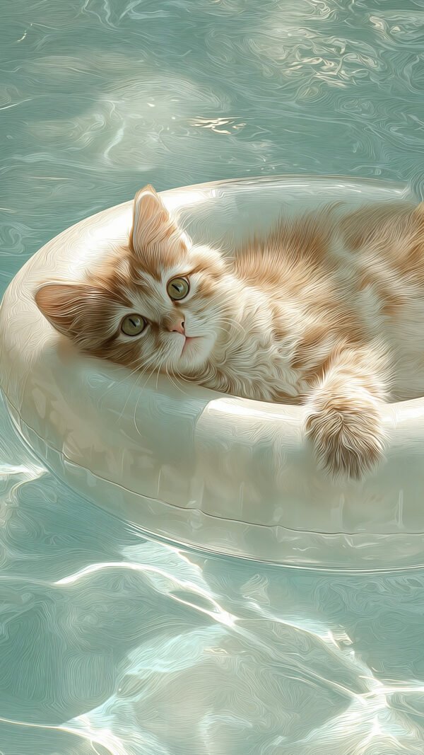 Kitten relaxes in a pool float
