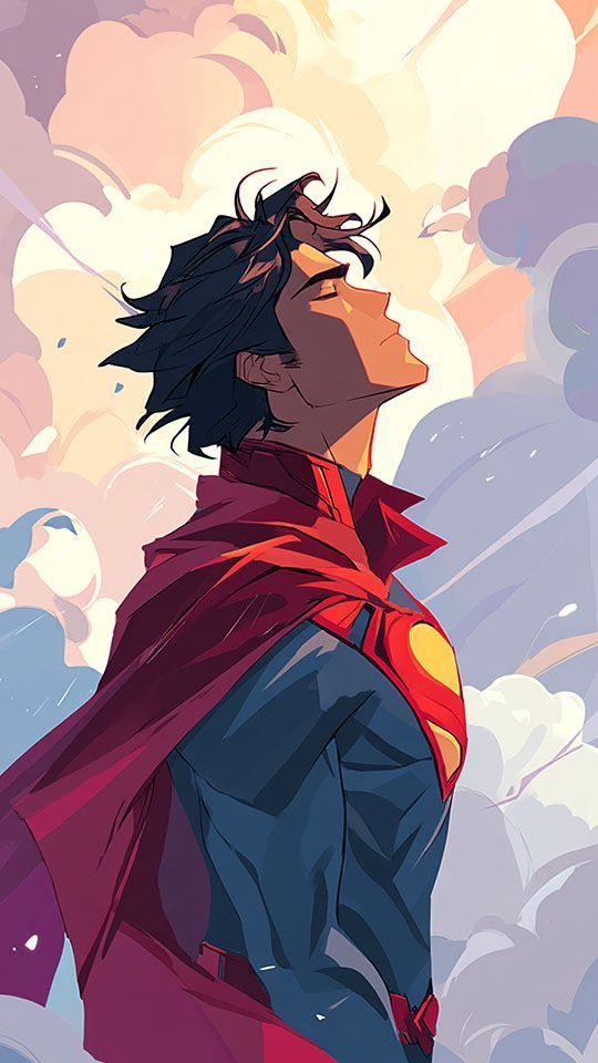 Illustration of superman looking at the sky clothing his eyes