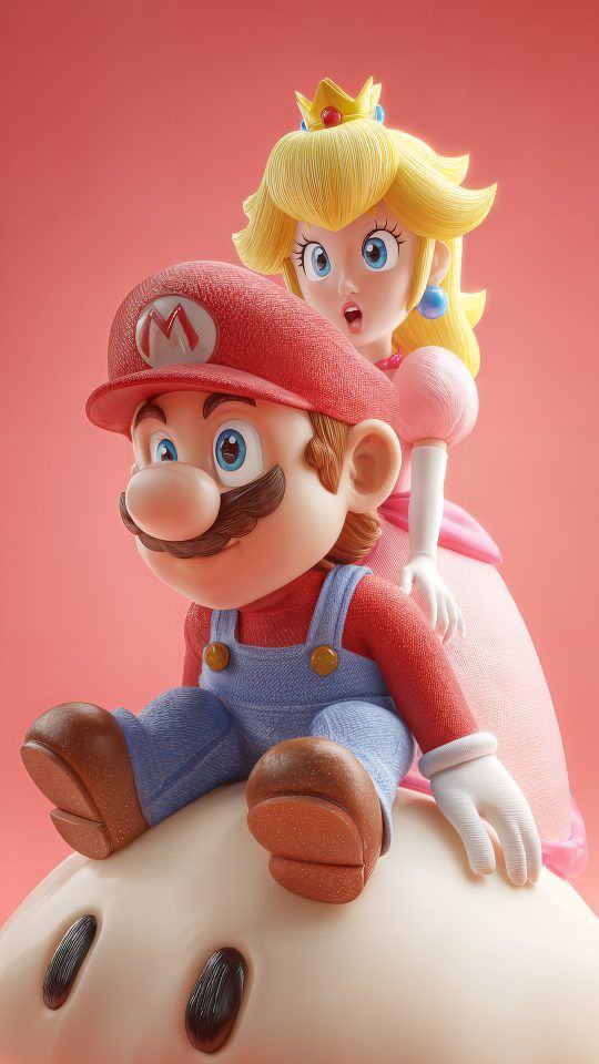 Realistic 3D render of Mario and Princess Peach.