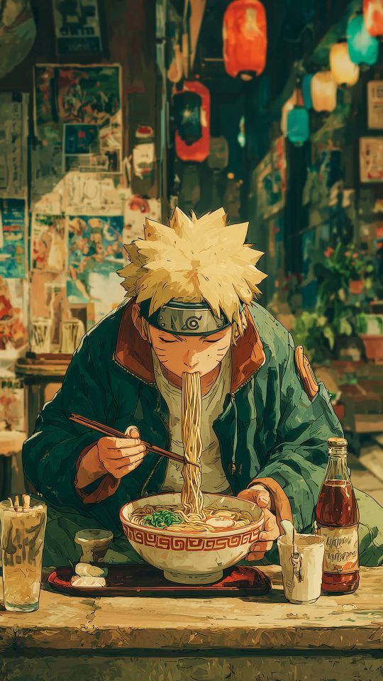 Naruto Enjoying Ramen in a cowy shop