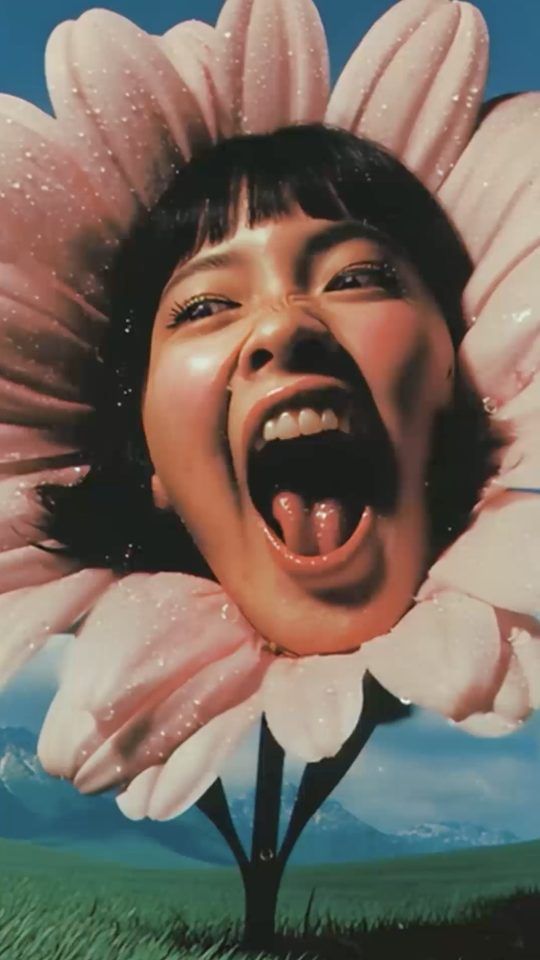 Flower with a woman face siniging