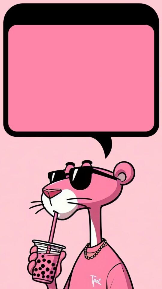 Pink Panther slipping a bubble tea
